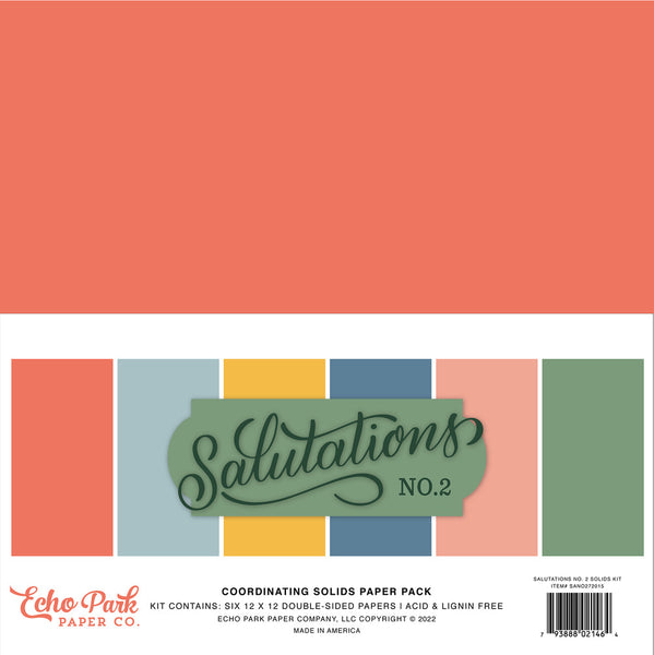 Echo Park Paper, Double-Sided Solid Cardstock 12"X12" 6/Pkg, Salutations No. 2, 6 Colors