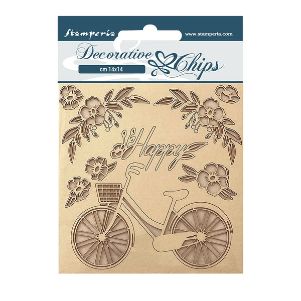 Stamperia Decorative Chips 5.5"X5.5", Create Happiness Welcome Home Bicycle