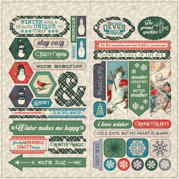 Authentique, Snowfall, Double-Sided Cardstock Die-Cut Sheet 12"X12", Elements