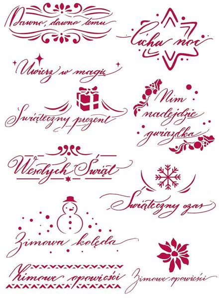 Stamperia, Stencil G, 21X29.7cm, Winter Tales Polish quotes