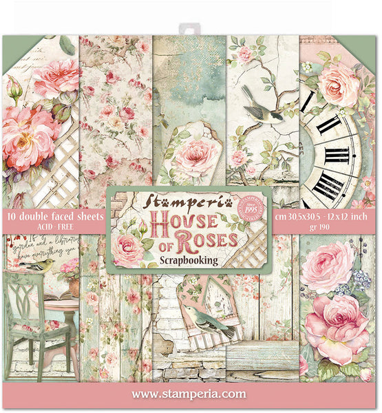 Stamperia, Double-Sided Paper Pad 12"X12" 10/Pkg, House of Roses, 10 Designs/1 Each