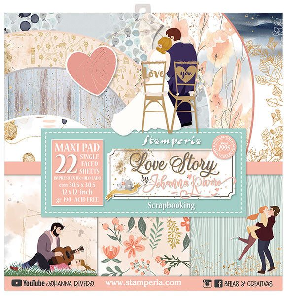 Stamperia Single-Sided Paper Pad 12"X12" 22/Pkg, Love Story, 22 Designs/1 Each