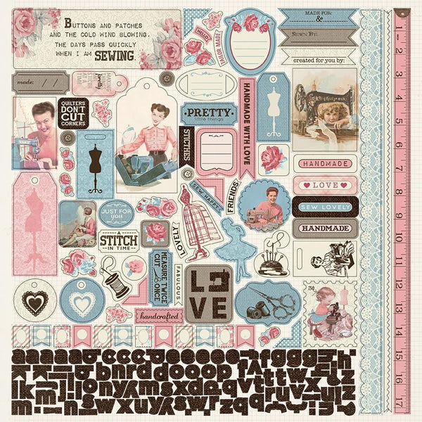 Authentique, Stitches Collection, Cardstock Stickers 12"X12", Details