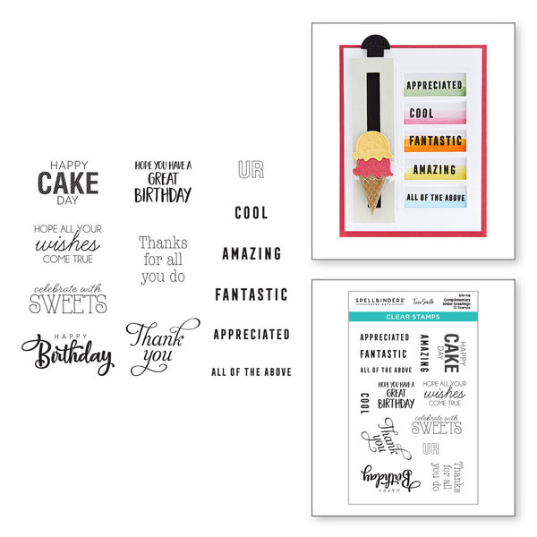 Spellbinders, Complimentary Slider Greetings Clear Stamps set from the Birthday Celebrations Collection (STP-118)