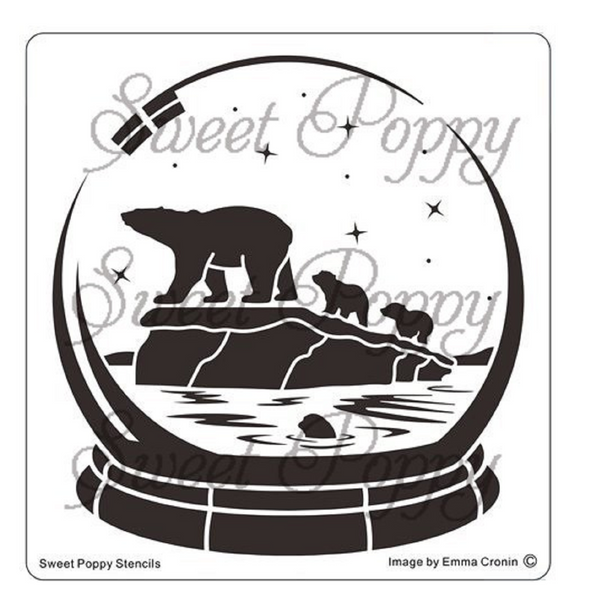 Sweet Poppy Stencil, Snow Globe, Polar Bear Family, Stainless Steel