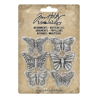 Tim Holtz, Idea-Ology Metal Adornments 1" 6/Pkg, Butterflies