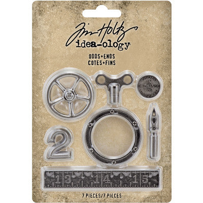 Tim Holtz Idea-Ology Metal Odds & Ends 7/Pkg, Antique Nickel (TH94143)