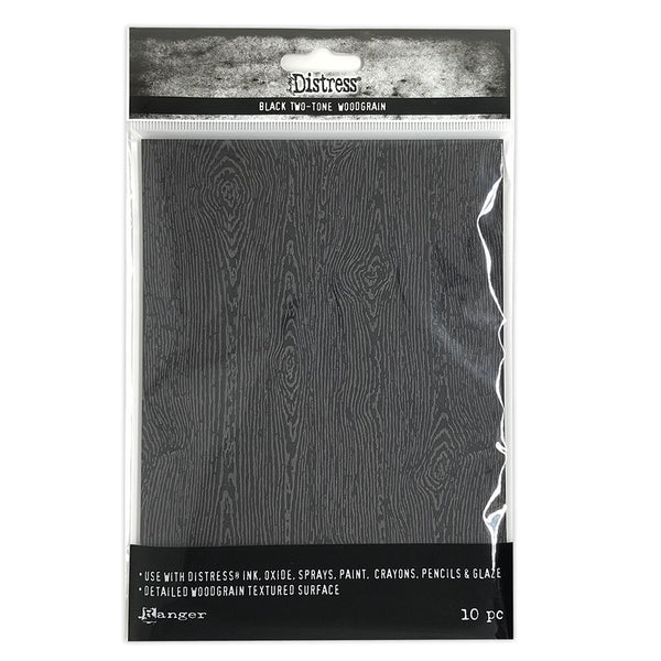 Tim Holtz Distress Woodgrain Cardstock 5"X7" 10/Pkg, Black