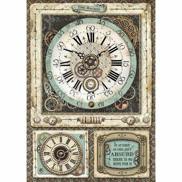 Stamperia, Rice Paper Sheet A4, Voyages Fantastiques, Clock