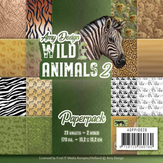 Find It Trading Amy Design Paper Pack 6"X6" 23/Pkg, Wild Animals 2, Double-Sided
