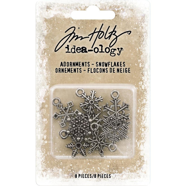 Tim Holtz Idea-Ology Metal Adornments .5" To .625" 8/Pkg, Antique Nickel Snowflakes