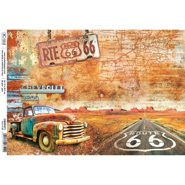 Ciao Bella Rice Paper Sheet A4, Route 66, Collateral Rust