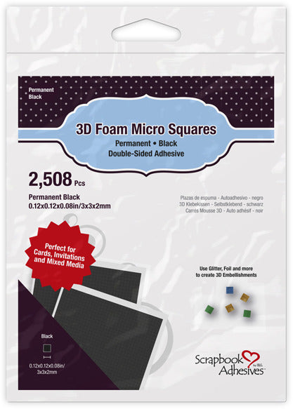 3L Scrapbook Adhesives 3D Foam Micro Squares 2508/Pkg, Permanent, Black, .12"X.12"