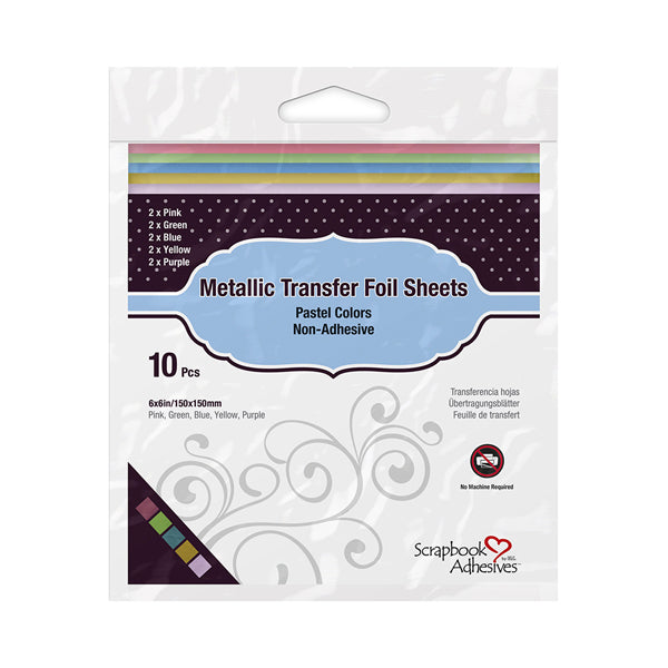 3L Adhesive, Scrapbook Adhesives, 6"x6" Metallic Transfer Foil Sheets, Pastel Colors (#01418-10)