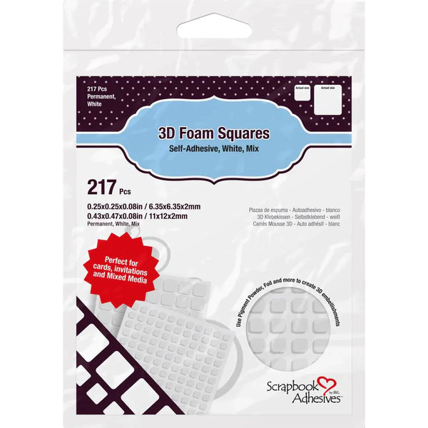 Scrapbook Adhesives 3D Foam Squares Variety Pack 217/Pkg, White (63) .5"X.5", (154) .25"X.25"