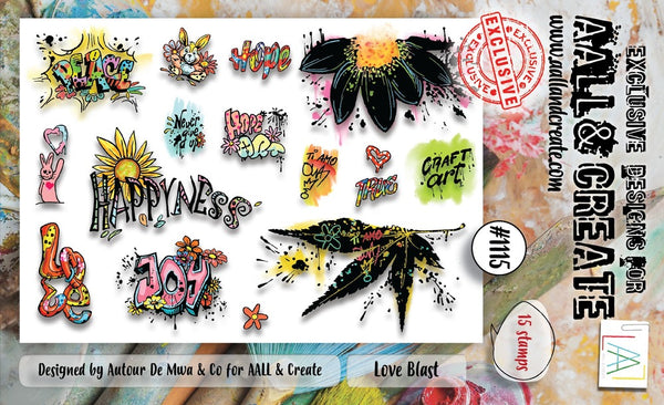 AALL & Create, #1115, Love Blast, A6 Photopolymer Clear Stamp Set by Autour De Mwa