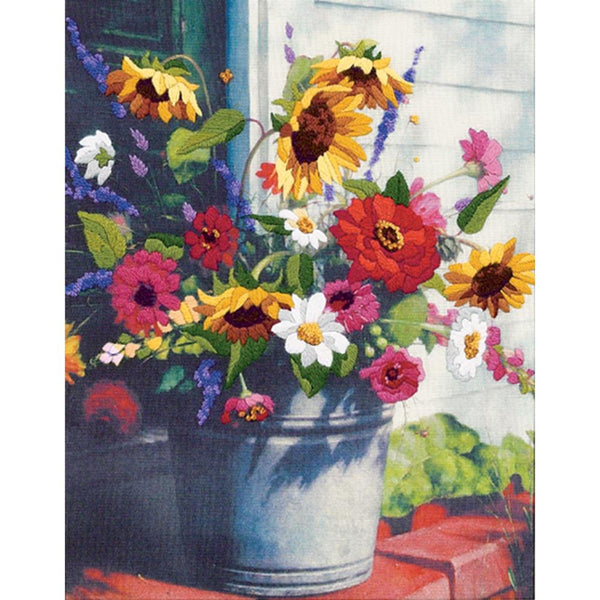 Dimensions Crewel Embroidery Kit 11"X14", Bucket of Flowers Gallery in Wool/Yarn