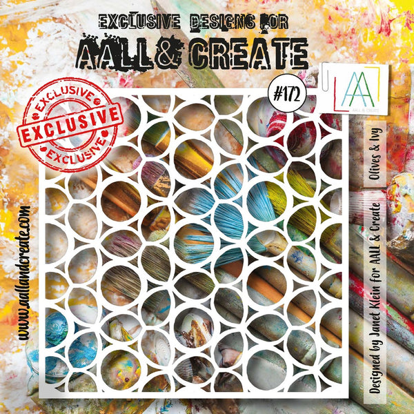 AALL & Create, 6"x6" Stencil, #172, Olives & Ivy, Designed by Janet Klein