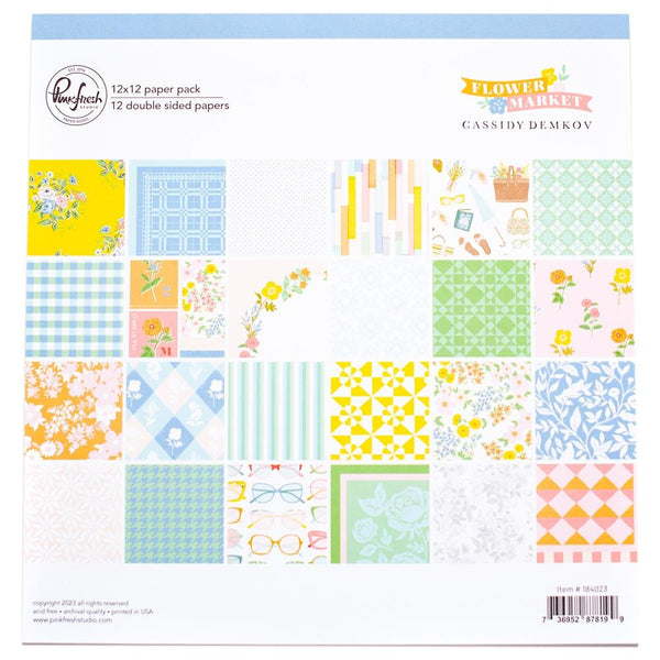 PinkFresh Studio Double-Sided Paper Pack 12"X12" 12/Pkg, Flower Market, 12 Designs/1 Each