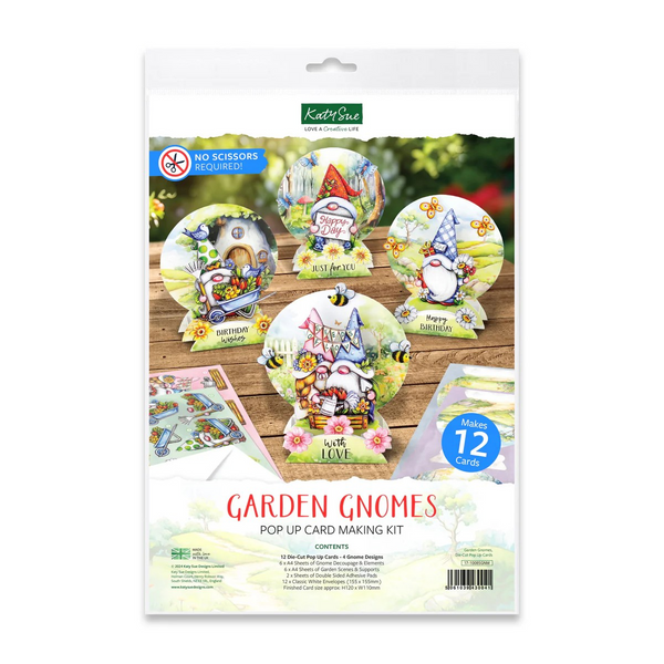 Katy Sue, Die-Cut Pop Up Card Making Kit, Garden Gnomes