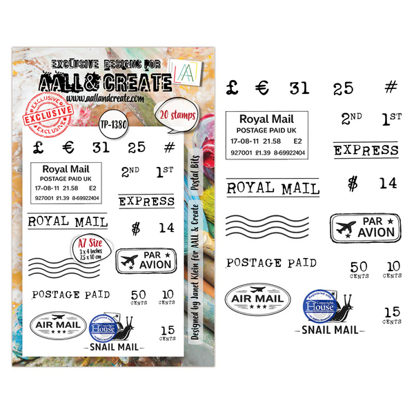 AALL And Create A7 #TP-1380 Photopolymer Clear Stamp Set, Postal Bits by Janet Klein
