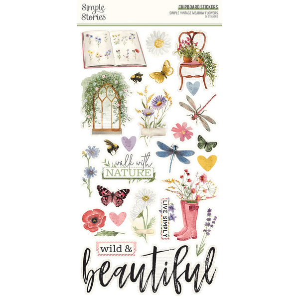 Simple Vintage Meadow Flowers Chipboard Stickers, 6"X12"