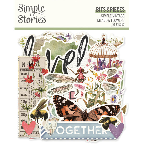 Simple Stories, Simple Vintage Meadow Flowers, Bits & Pieces 51/Pkg