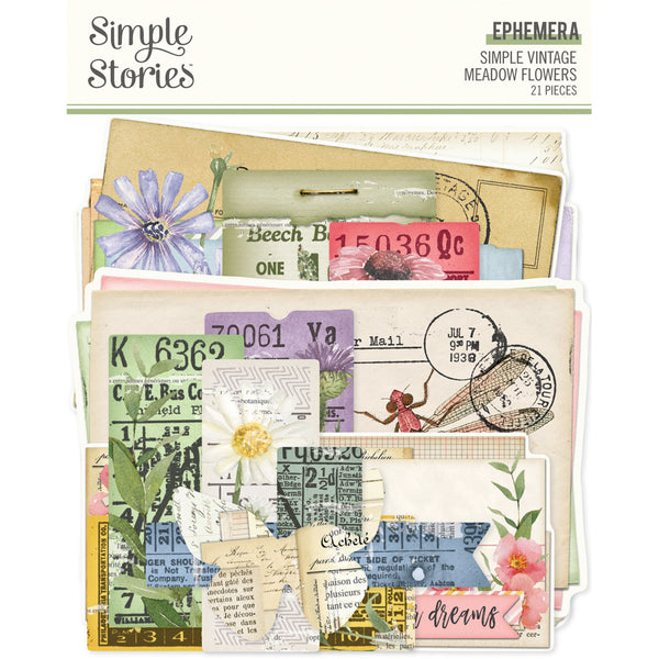 Simple Stories, Simple Vintage Meadow Flowers Ephemera, 21/Pkg