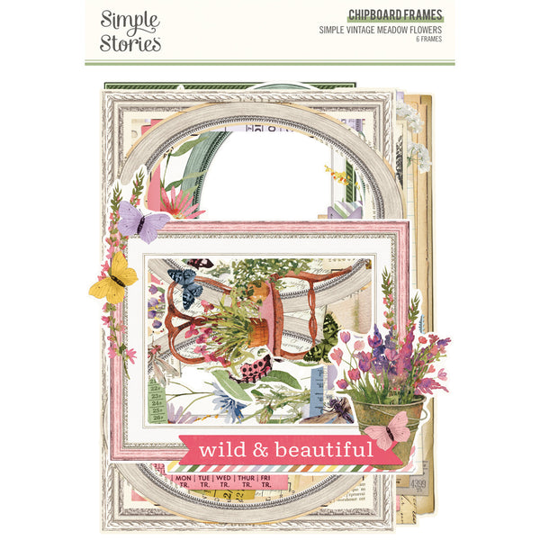 Simple Vintage Meadow Flowers Chipboard, Frames