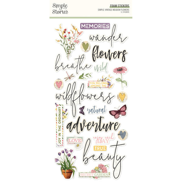 Simple Stories, Vintage Meadow Flowers Foam Stickers 51/Pkg