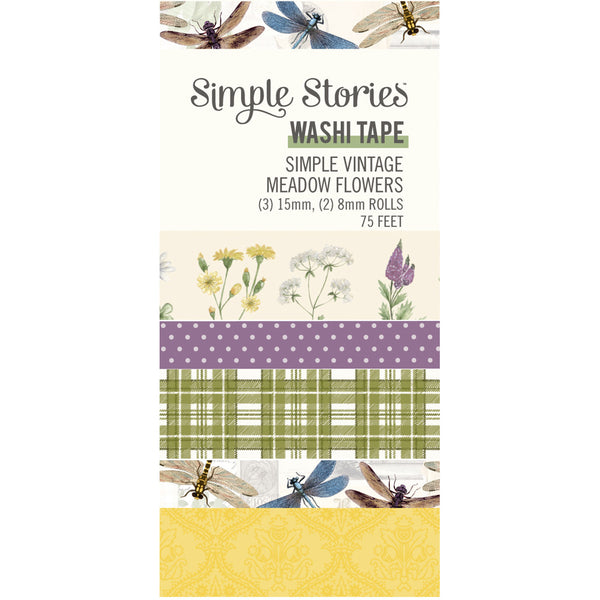 Simple Vintage Meadow Flowers Washi Tape, 5/Pkg