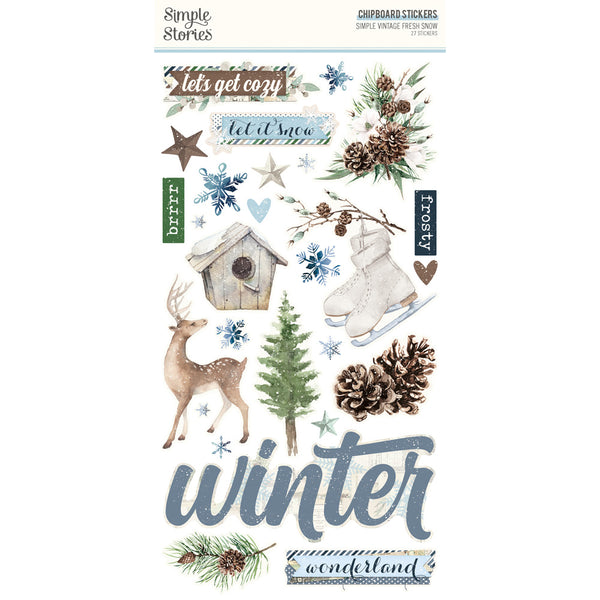 Simple Stories, Simple Vintage Fresh Snow Chipboard Stickers, 6"X12"