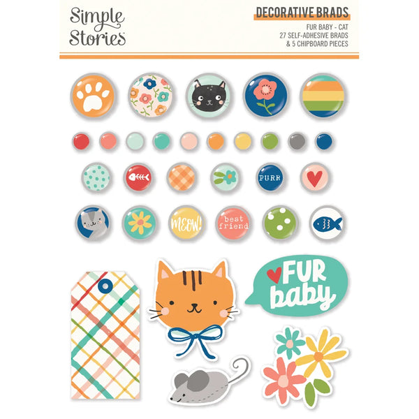 Simple Stories, Fur Baby Decorative Brads, 27 Brads, 5 Chipboard (24023)