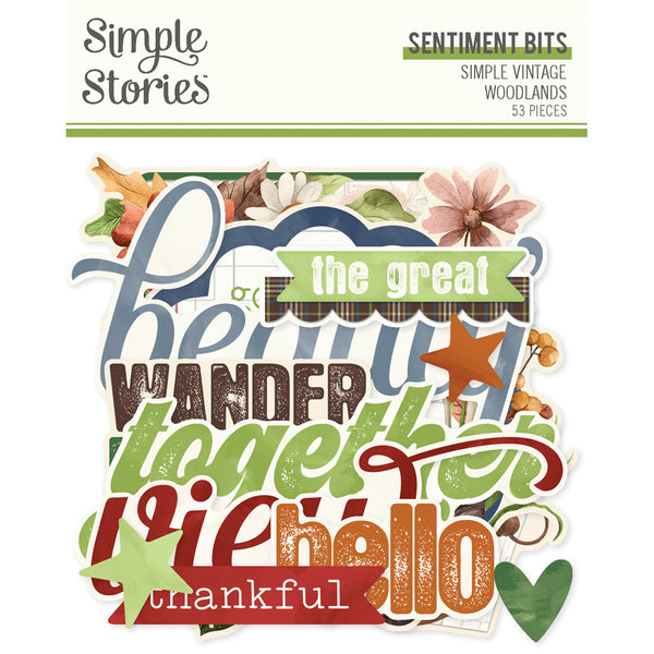Simple Stories, Simple Vintage Woodlands Bits & Pieces 53/Pkg. Sentiment (24725)