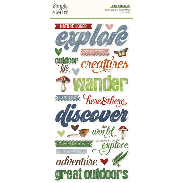 Simple Stories, Simple Vintage Woodlands Foam Stickers, 52/Pkg (24729)