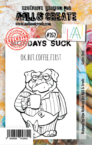 AALL & Create, #252, Coffee First, A7 Clear Stamp, Designed by Janet Klein