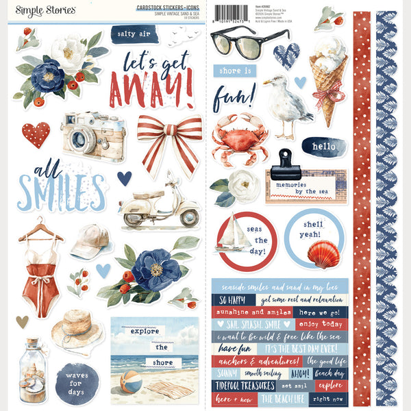 Simple Stories Icon Cardstock Stickers 12"X12", Simple Vintage Sand & Sea (26902)