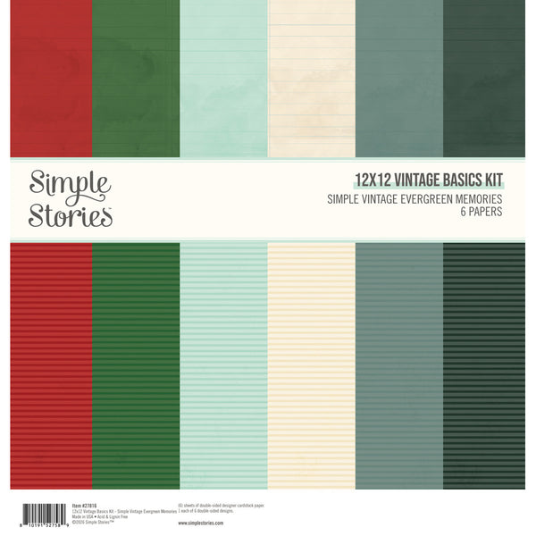 Simple Stories, 12X12 Vintage Basics Kit, Simple Vintage Evergreen Memories