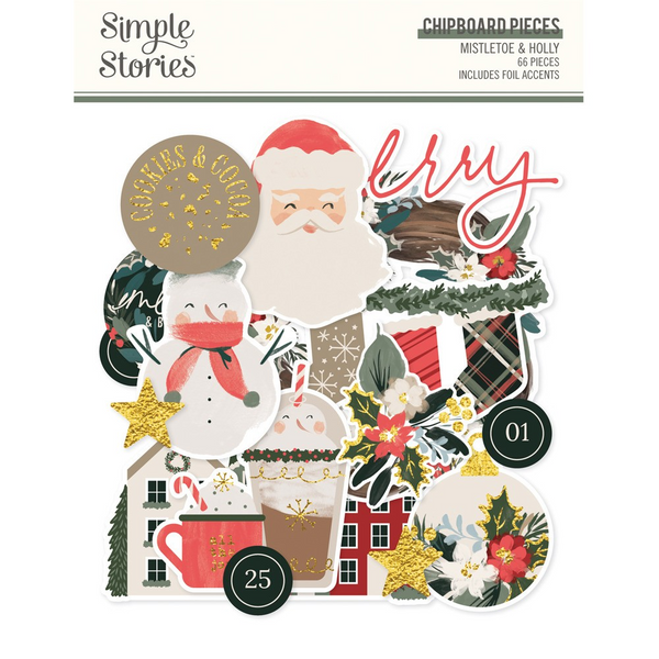 Simple Stories, Chipboard Pieces, Mistletoe & Holly (27718)