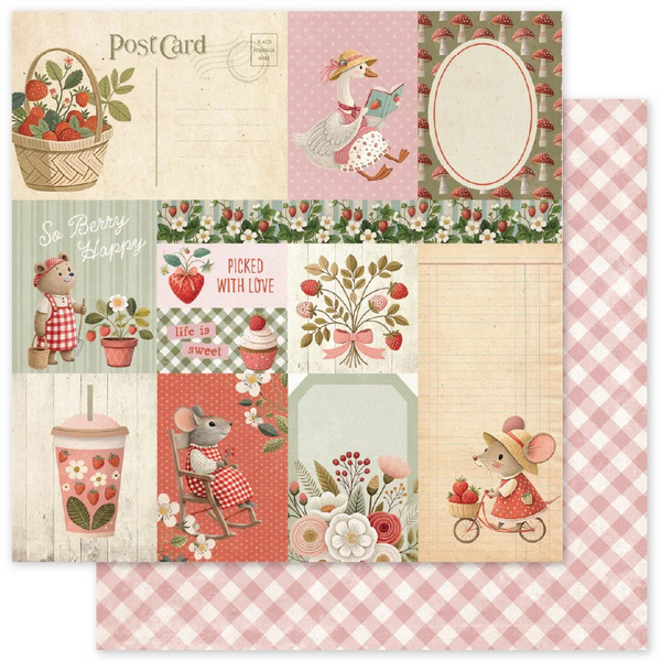 Paper Rose, 12X12 Double Sided Paper, Strawberry Friends - D (34872)
