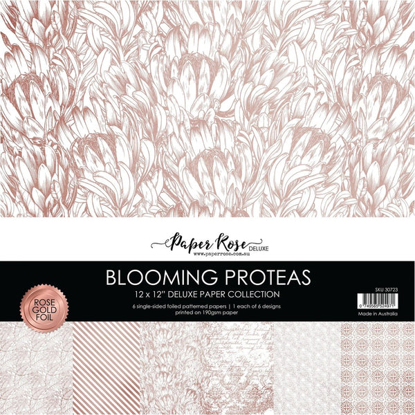Paper Rose, 12"X12" Deluxe Paper Collection, Blooming Proteas, Rose Gold Foil