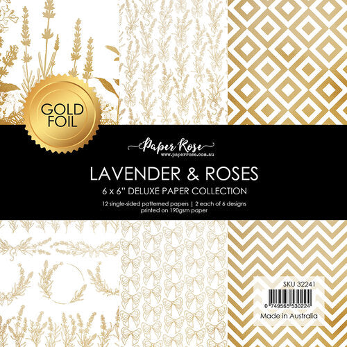 Paper Rose, Lavender And Roses Collection, 6"x6" Paper Pack, Gold Foil (#32241)