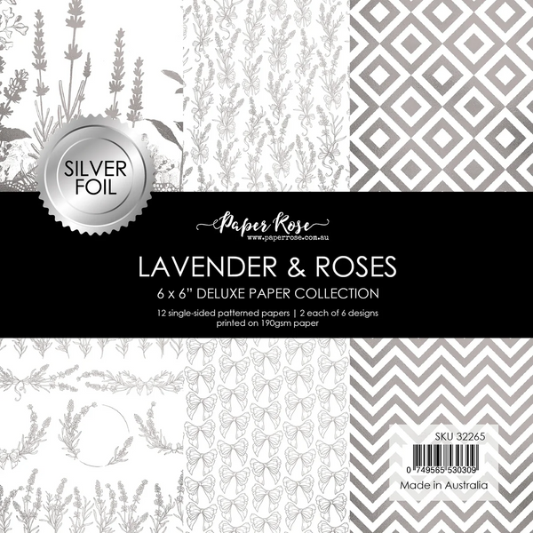 Paper Rose, Lavender And Roses Collection, 6"x6" Paper Pack, Silver Foil (#32265)