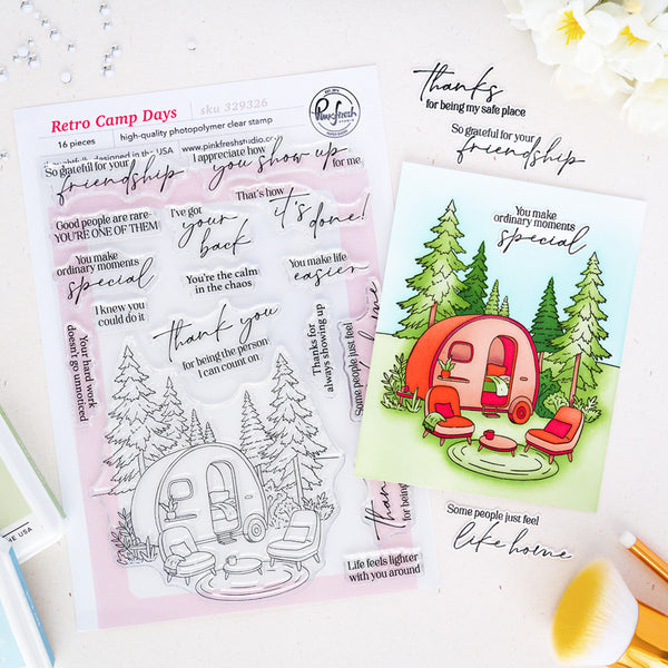Pinkfresh Studio, Clear Stamp, Retro Camp Days (329326)