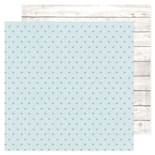 American Crafts Patterned Double-Sided Cardstock 12"X12", Hello Little Boy, Blue Hearts (34030003)