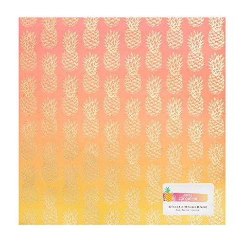 American Crafts, Amy Tangerine, 12X12 Foiled Cardstock, On A Whim (Ombre Pineapple)