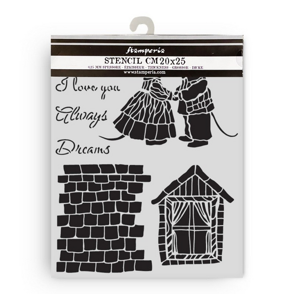 Stamperia, Stencil 7.87"X9.84", Family, House and Mice (KSTD196)