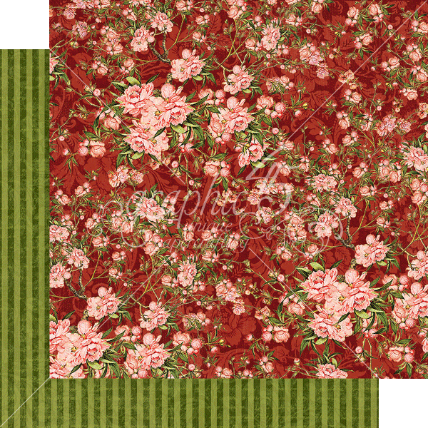 Graphic 45, Floral Shoppe Double-Sided Cardstock 12"X12", Burgundy Blossoms (4501691)