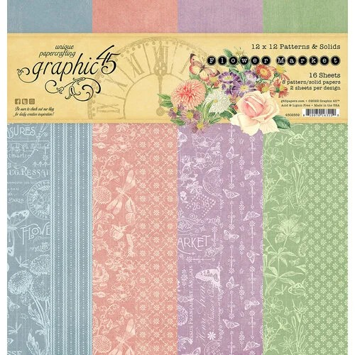 Graphic 45, Collection Pack 12"X12", Patterns & Solids, Flower Market (4502559)