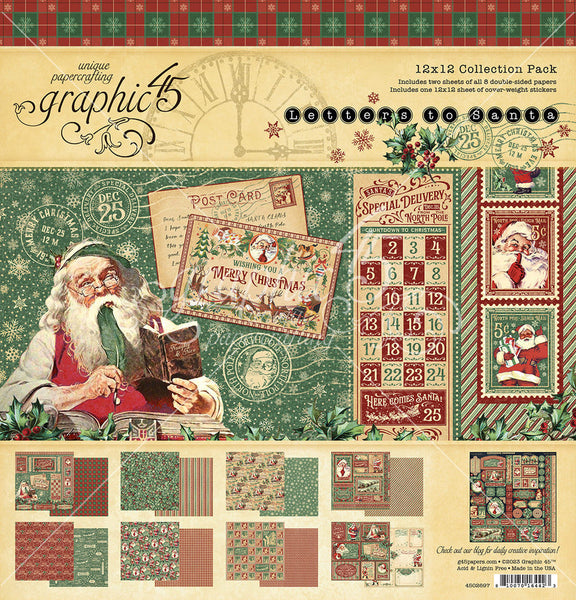 Graphic 45 Collection Pack 12"X12", Letters To Santa W/Stickers